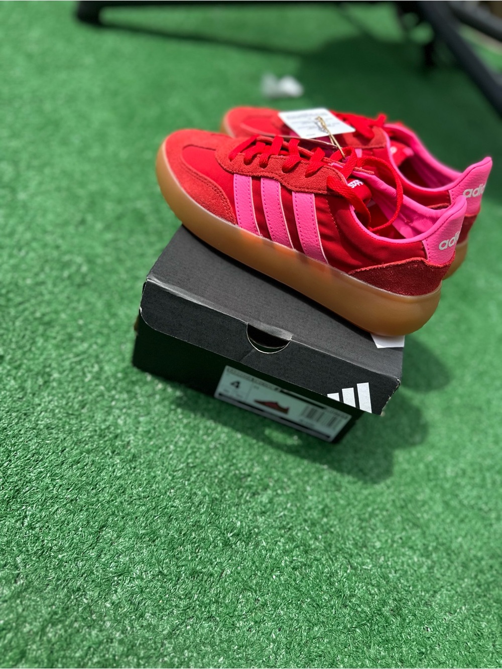 adidas Red and Pink Low-Top Sneakers with Gum Sole